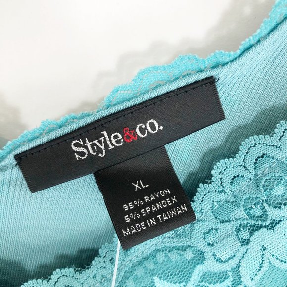 Style & Co stillwater Blue Lace Trim Tank Top XL - Picture 3 of 8
